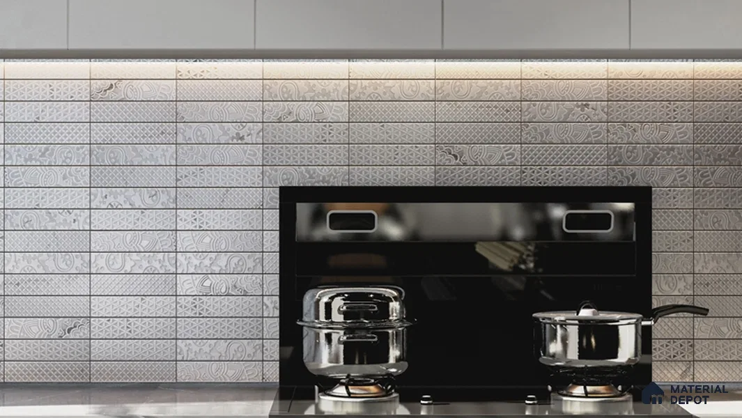 Subway Wall & Floor Handmade Tile TL 05862 D Basket Weave Pearl Paisley 297 mm x 72 mm Vitrified - 9 mm | 4 Random Patterns | Suitable For Kitchen, Accent/Feature Wall, Bathroom
