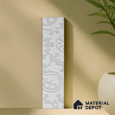 Subway Wall & Floor Handmade Tile TL 05862 Ornate Curve Pearl Paisley 297 mm x 72 mm Vitrified - 9 mm | 4 Random Patterns | Suitable For Kitchen, Accent/Feature Wall, Bathroom