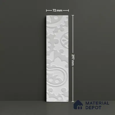 Subway Wall & Floor Handmade Tile TL 05862 Ornate Curve Pearl Paisley 297 mm x 72 mm Vitrified - 9 mm | 4 Random Patterns | Suitable For Kitchen, Accent/Feature Wall, Bathroom