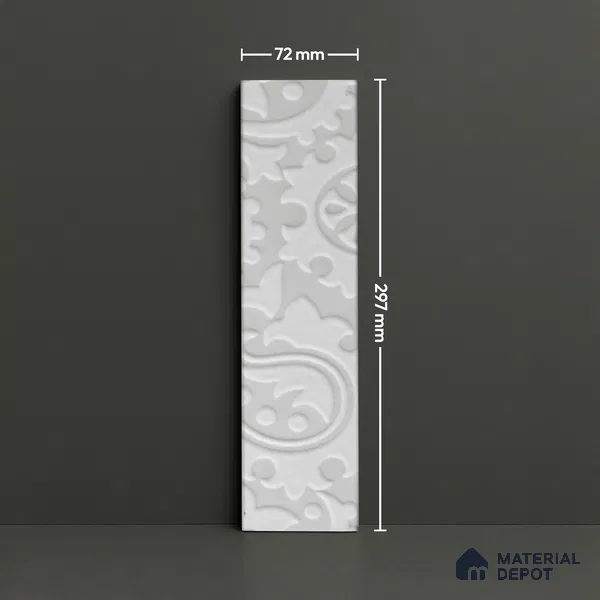 Subway Wall & Floor Handmade Tile TL 05862 Ornate Curve Pearl Paisley 297 mm x 72 mm Vitrified - 9 mm | 4 Random Patterns | Suitable For Kitchen, Accent/Feature Wall, Bathroom