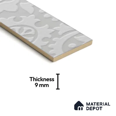 Subway Wall & Floor Handmade Tile TL 05862 Ornate Curve Pearl Paisley 297 mm x 72 mm Vitrified - 9 mm | 4 Random Patterns | Suitable For Kitchen, Accent/Feature Wall, Bathroom