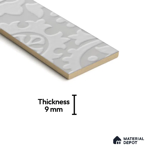 Subway Wall & Floor Handmade Tile TL 05862 Ornate Curve Pearl Paisley 297 mm x 72 mm Vitrified - 9 mm | 4 Random Patterns | Suitable For Kitchen, Accent/Feature Wall, Bathroom