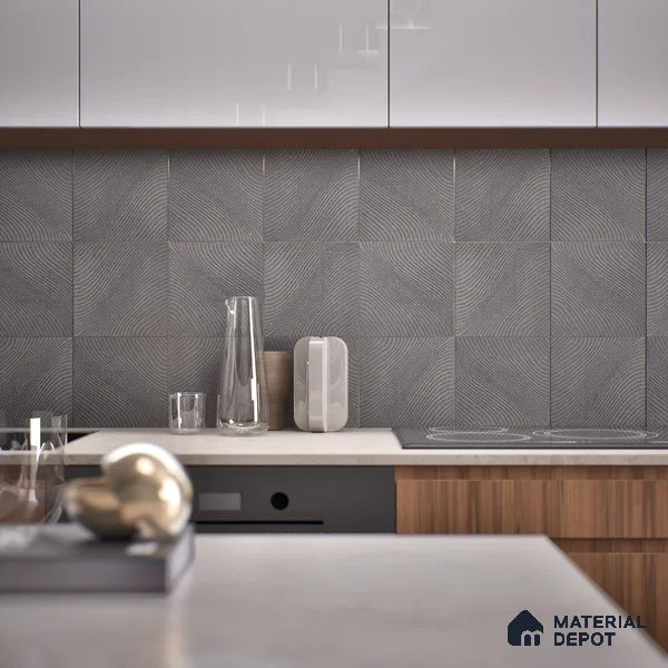 Subway Wall & Floor Tile TL 05921 Wave Line Wave Gray 148 mm x 148 mm Vitrified - 9 mm | Random Mix Patterns | Suitable For Kitchen, Accent/Feature Wall, Bathroom