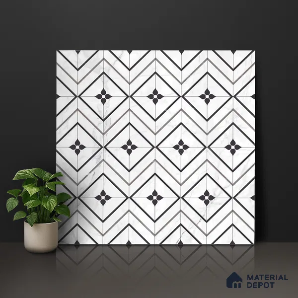 Moroccan Look Floor & Wall Tile TL 06149 Alya 2 ft x 2 ft Sinker Finish Vitrified Tile - 9 mm | Suitable For Kitchen, Accent/Feature Wall, Bathroom | Please Expect a Slight Variation of Pattern
