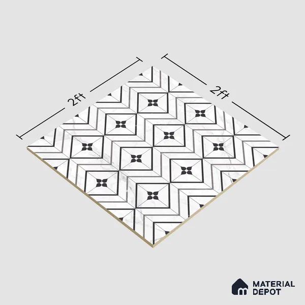 Moroccan Look Floor & Wall Tile TL 06149 Alya 2 ft x 2 ft Sinker Finish Vitrified Tile - 9 mm | Suitable For Kitchen, Accent/Feature Wall, Bathroom | Please Expect a Slight Variation of Pattern