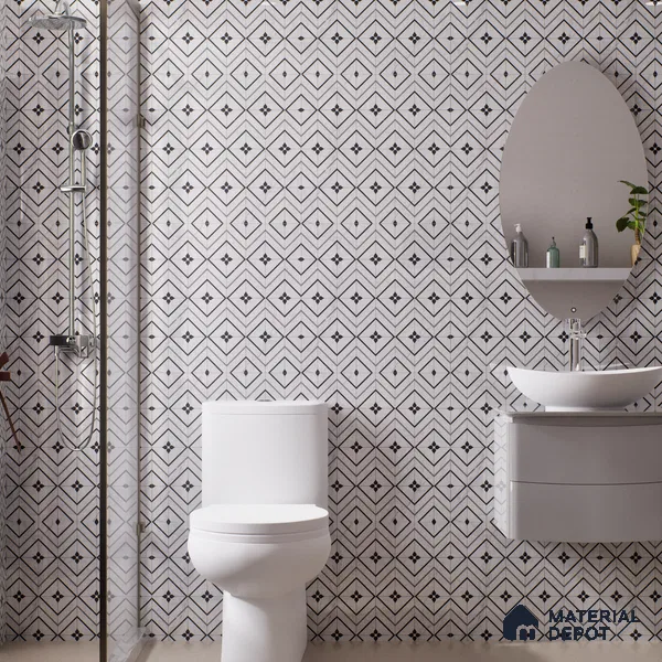 Moroccan Look Floor & Wall Tile TL 06149 Alya 2 ft x 2 ft Sinker Finish Vitrified Tile - 9 mm | Suitable For Kitchen, Accent/Feature Wall, Bathroom | Please Expect a Slight Variation of Pattern
