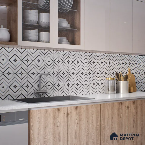Moroccan Look Floor & Wall Tile TL 06149 Alya 2 ft x 2 ft Sinker Finish Vitrified Tile - 9 mm | Suitable For Kitchen, Accent/Feature Wall, Bathroom | Please Expect a Slight Variation of Pattern