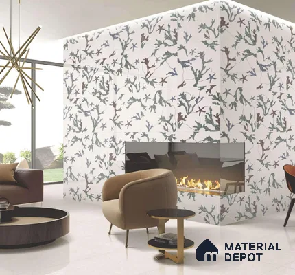 Patterned Look Floor & Wall Tile TL 06155 Alpha 2 ft x 2 ft Glitter Glossy Finish Vitrified Tile - 9 mm | Suitable For Living Room, Dining, Bathroom & Kitchen | Please Expect a Slight Variation of Pattern & Random Designs (Sample)