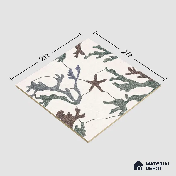 Patterned Look Floor & Wall Tile TL 06155 Alpha 2 ft x 2 ft Glitter Glossy Finish Vitrified Tile - 9 mm | Suitable For Living Room, Dining, Bathroom & Kitchen | Please Expect a Slight Variation of Pattern & Random Designs (Sample)