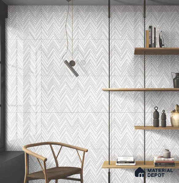 Moroccan Look Floor & Wall Tile TL 06157 Zig Zag Light 2 ft x 2 ft Glitter Glossy Finish Vitrified Tile - 9 mm  | Suitable For Living Room, Dining, Bathroom & Kitchen | Please Expect a Slight Variation of Pattern (Sample)