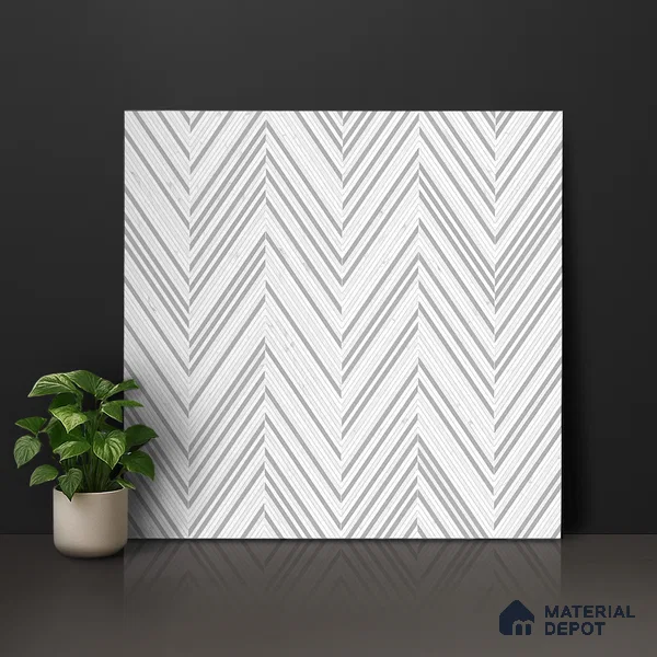 Moroccan Look Floor & Wall Tile TL 06157 Zig Zag Light 2 ft x 2 ft Glitter Glossy Finish Vitrified Tile - 9 mm  | Suitable For Living Room, Dining, Bathroom & Kitchen | Please Expect a Slight Variation of Pattern (Sample)