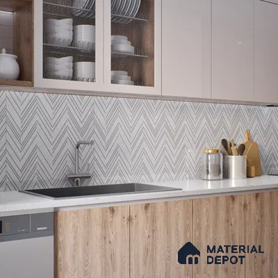 Moroccan Look Floor & Wall Tile TL 06157 Zig Zag Light 2 ft x 2 ft Glitter Glossy Finish Vitrified Tile - 9 mm  | Suitable For Living Room, Dining, Bathroom & Kitchen | Please Expect a Slight Variation of Pattern (Sample)