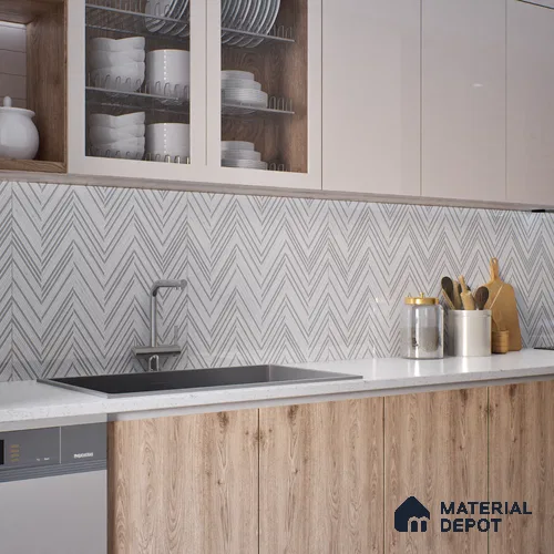 Moroccan Look Floor & Wall Tile TL 06157 Zig Zag Light 2 ft x 2 ft Sinker Finish Vitrified Tile - 9 mm | Suitable For Kitchen, Bathroom, Dining Area | Please Expect a Slight Variation of Pattern