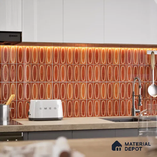 Faux Subway Wall Tile TL 05752 F Tones Coral Brown 1 ft x 1 ft Ceramic Glossy Finish - 9 mm | Suitable for Living Room, Bedroom, Kitchen, Bathroom | Please Expect a Slight Variation of Pattern