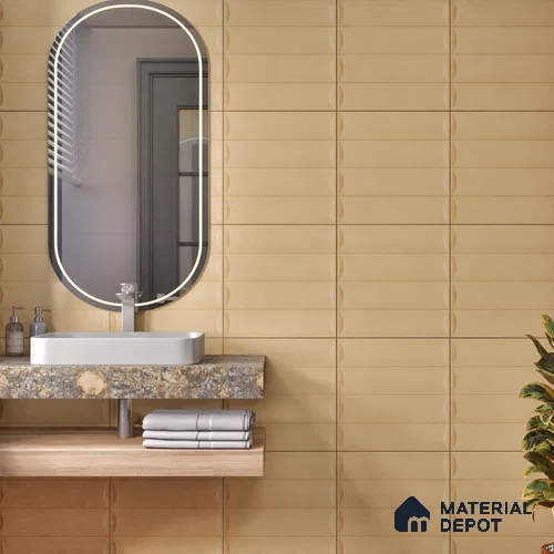 Faux Subway Wall Tile TL 05753 B Tones Ridge Caramel 1 ft x 1 ft Ceramic Matte Finish - 9 mm | Suitable for Living Room, Bedroom, Kitchen, Bathroom | Please Expect a Slight Variation of Pattern