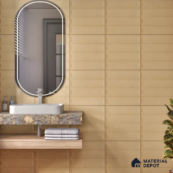 Geometric Wall Tile TL 05753 B Tones Ridge Caramel 1 ft x 1 ft Ceramic Matte Finish - 9 mm | Suitable for Living Room, Bedroom, Kitchen, Bathroom | Please Expect a Slight Variation of Pattern (Sample)