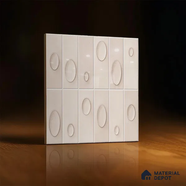 Patterned Wall Tile TL 05750 C Tones Tron Crema 1 ft x 1 ft Ceramic Glossy Finish - 9 mm | Suitable for Living Room, Bedroom, Kitchen, Bathroom | Please Expect a Slight Variation of Pattern