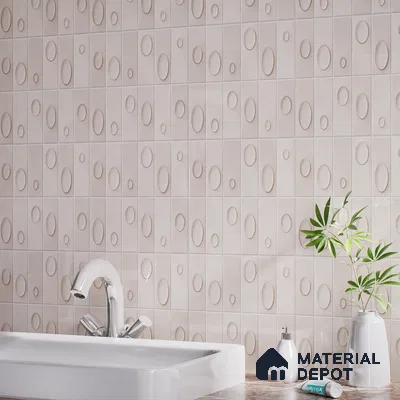 Patterned Wall Tile TL 05750 C Tones Tron Crema 1 ft x 1 ft Ceramic Glossy Finish - 9 mm | Suitable for Living Room, Bedroom, Kitchen, Bathroom | Please Expect a Slight Variation of Pattern