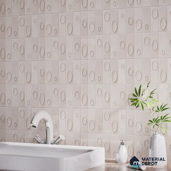 Patterned Wall Tile TL 05750 C Tones Tron Crema 1 ft x 1 ft Ceramic Glossy Finish - 9 mm | Suitable for Living Room, Bedroom, Kitchen, Bathroom | Please Expect a Slight Variation of Pattern