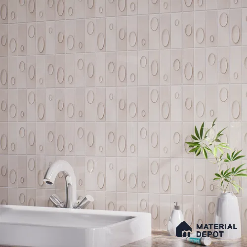 Patterned Wall Tile TL 05750 C Tones Tron Crema 1 ft x 1 ft Ceramic Glossy Finish - 9 mm | Suitable for Living Room, Bedroom, Kitchen, Bathroom | Please Expect a Slight Variation of Pattern