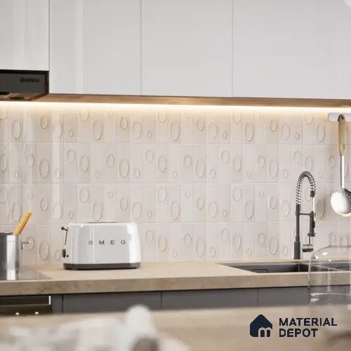 Patterned Wall Tile TL 05750 C Tones Tron Crema 1 ft x 1 ft Ceramic Glossy Finish - 9 mm | Suitable for Living Room, Bedroom, Kitchen, Bathroom | Please Expect a Slight Variation of Pattern