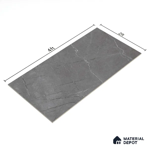 Marble Floor & Wall Tile TL 02198 Geriatric Grey 4 ft x 2 ft Glossy Finish Vitrified Tile - 9 mm (Random 5)