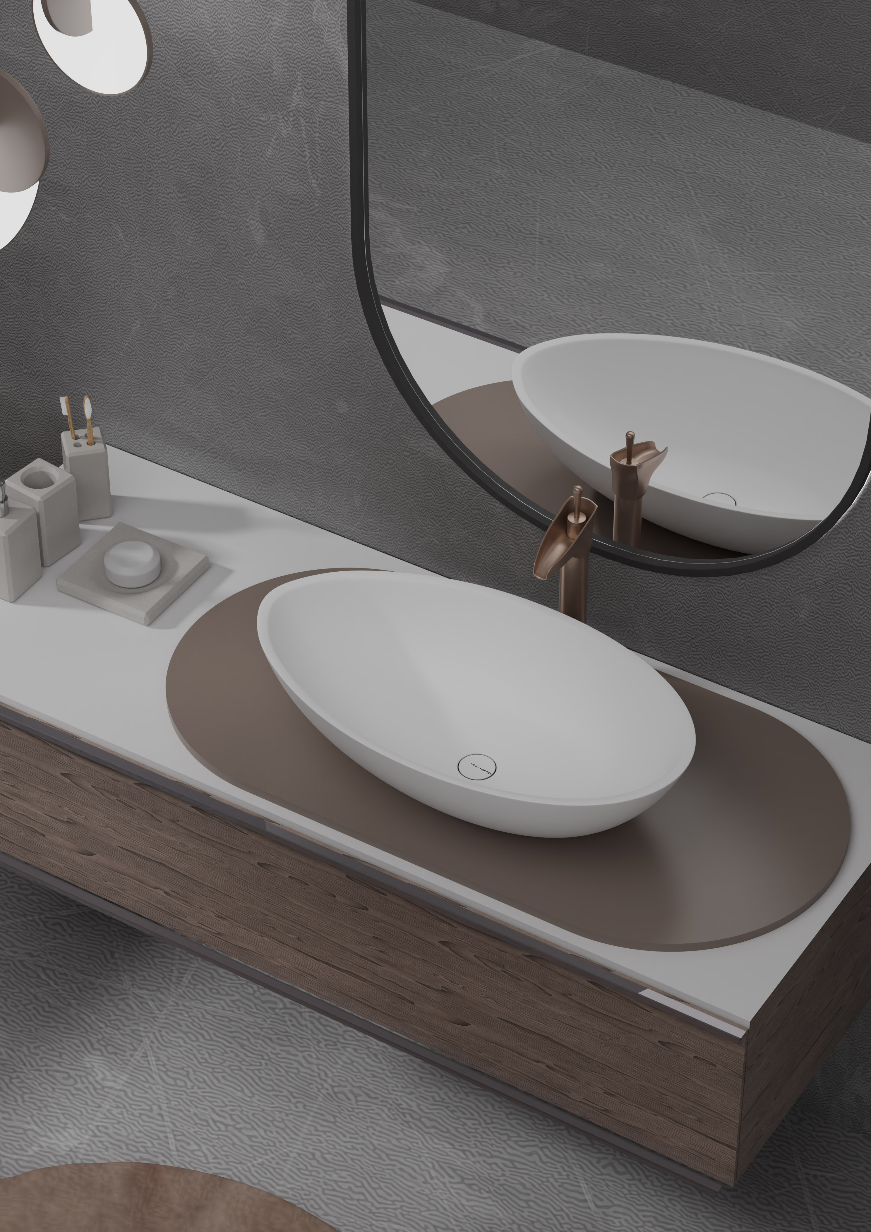 Germiston Marble Rouge Des Pyrenees Translucent Basin BS 00215 M 590 x 345 mm Artificial Stone Acrylic Body Stain Free Designer Basin - 155 mm | Suitable For Bathroom, Vanity & Utility Areas | Image 01