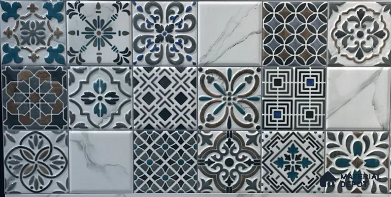 Kitchen Wall Tile TL 05389 Bistro Mailo Grey Highlighter 2 ft x 1 ft Ceramic Glossy Finish - 9 mm | Suitable For Kitchen, Bathroom Walls and Backsplashes (Sample)