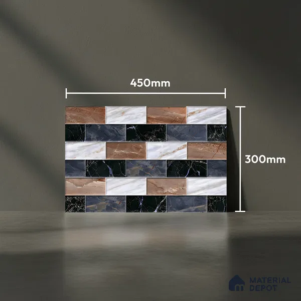 Faux Subway Look Wall Tile TL 08875 | Glossy Finish 18 x 12 inch Ceramic Tile - 7 mm | Suitable For Kitchen & Bathroom