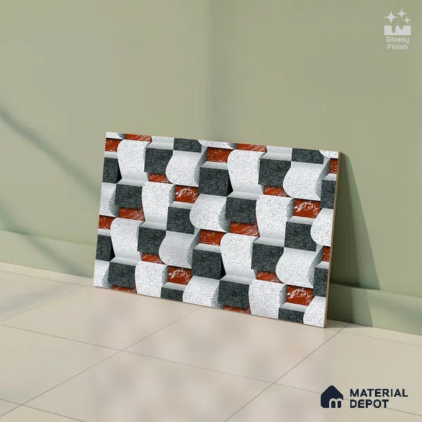 Patterned Look Wall Tile TL 08878 | Glossy Finish 18 x 12 inch Ceramic Tile - 7 mm | Suitable For Kitchen & Bathroom