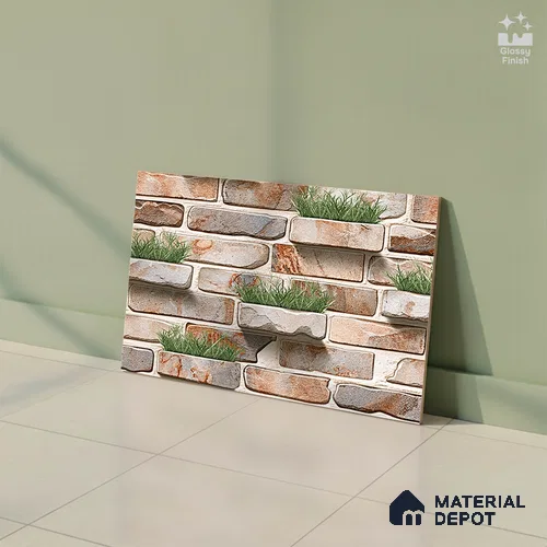 Stone Look Wall Tile TL 08873 | Glossy Finish 18 x 12 inch Ceramic Tile - 7 mm | Suitable For Kitchen & Bathroom