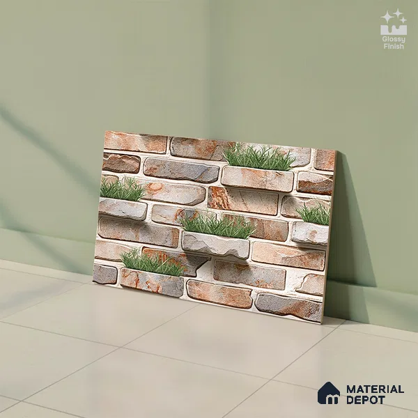 Stone Look Wall Tile TL 08873 | Glossy Finish 18 x 12 inch Ceramic Tile - 7 mm | Suitable For Kitchen & Bathroom