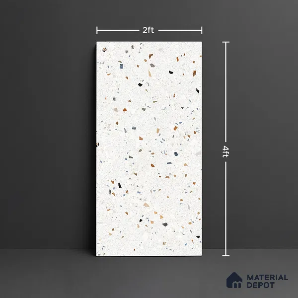 Terrazzo Wall & Floor Tile TL 08963 | Glossy Finish 4 ft x 2 ft Vitrified Tile - 9 mm | Suitable For Kitchen, Bathroom, Bedroom & Office