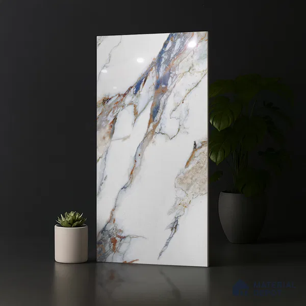 Marble Look Wall & Floor Tile TL 08919 | Glossy Finish 4 ft x 2 ft Vitrified Tile - 9 mm | Suitable For Kitchen, Bathroom, Bedroom & Office