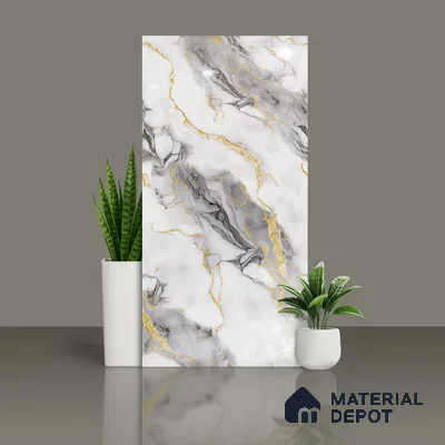 Marble Look Wall & Floor Tile TL 08976 | Glossy Finish 4 ft x 2 ft Vitrified Tile - 9 mm | Suitable For Kitchen, Bathroom, Bedroom & Office