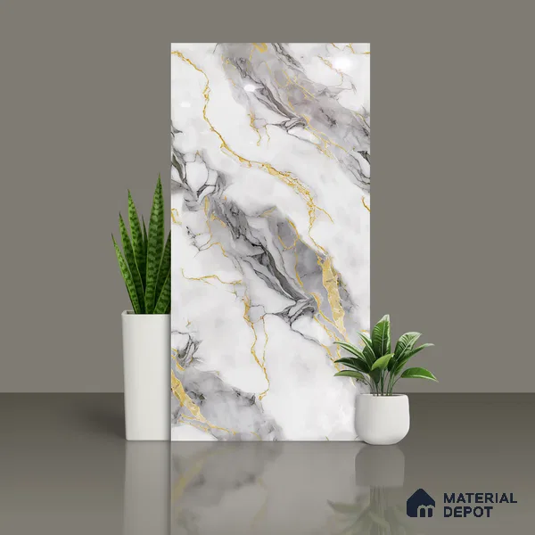 Marble Look Wall & Floor Tile TL 08976 | Glossy Finish 4 ft x 2 ft Vitrified Tile - 9 mm | Suitable For Kitchen, Bathroom, Bedroom & Office