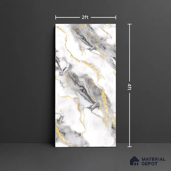 Marble Look Wall & Floor Tile TL 08976 | Glossy Finish 4 ft x 2 ft Vitrified Tile - 9 mm | Suitable For Kitchen, Bathroom, Bedroom & Office