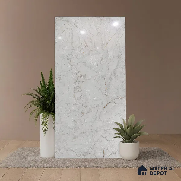 Marble Look Wall & Floor Tile TL 08952 | Glossy Finish 4 ft x 2 ft Vitrified Tile - 9 mm | Suitable For Kitchen, Bathroom, Bedroom & Office
