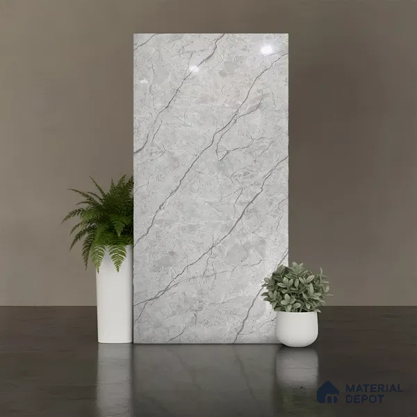 Marble Look Wall & Floor Tile TL 08950 | Glossy Finish 4 ft x 2 ft Vitrified Tile - 9 mm | Suitable For Kitchen, Bathroom, Bedroom & Office