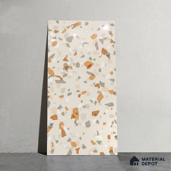 Terrazzo Wall & Floor Tile TL 08964 | Glossy Finish 4 ft x 2 ft Vitrified Tile - 9 mm | Suitable For Kitchen, Bathroom, Bedroom & Office