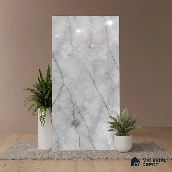 Marble Look Wall & Floor Tile TL 08957 | Glossy Finish 4 ft x 2 ft Vitrified Tile - 9 mm | Suitable For Kitchen, Bathroom, Bedroom & Office