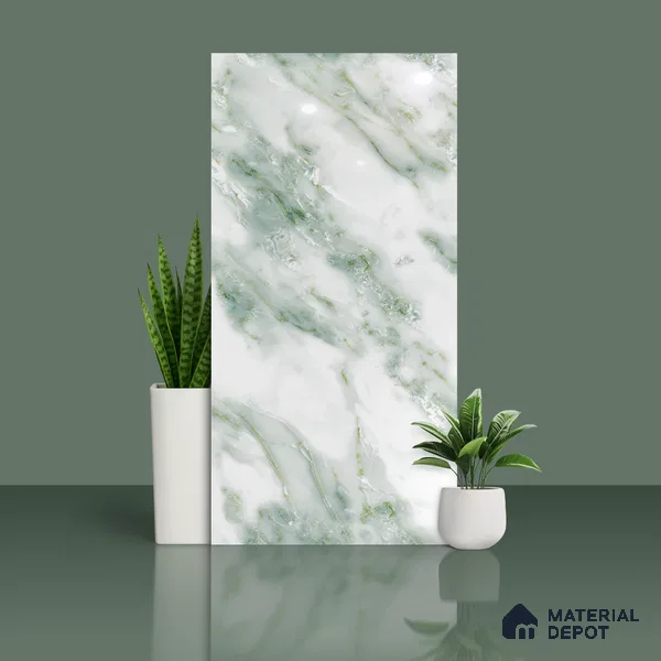 Marble Look Wall & Floor Tile TL 08979 | Glossy Finish 4 ft x 2 ft Vitrified Tile - 9 mm | Suitable For Kitchen, Bathroom, Bedroom & Office