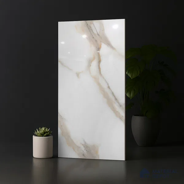 Marble Look Wall & Floor Tile TL 08985 | Glossy Finish 4 ft x 2 ft Vitrified Tile - 9 mm | Suitable For Kitchen, Bathroom, Bedroom & Office