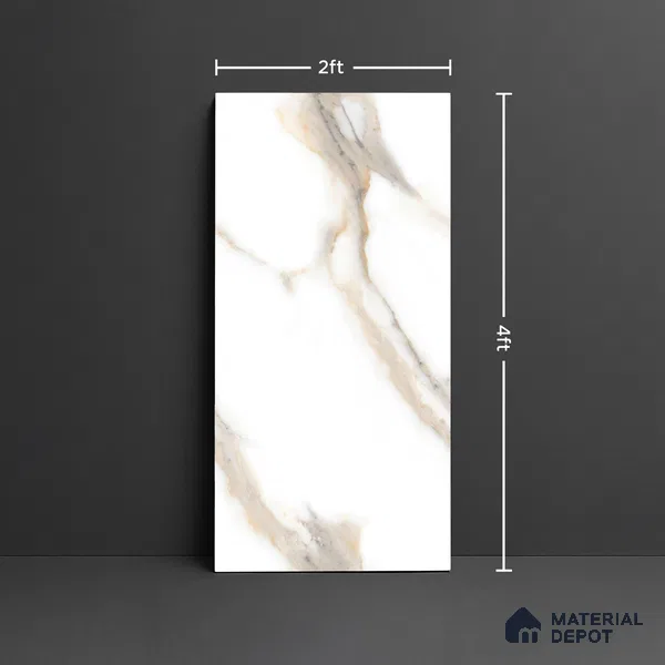 Marble Look Wall & Floor Tile TL 08985 | Glossy Finish 4 ft x 2 ft Vitrified Tile - 9 mm | Suitable For Kitchen, Bathroom, Bedroom & Office