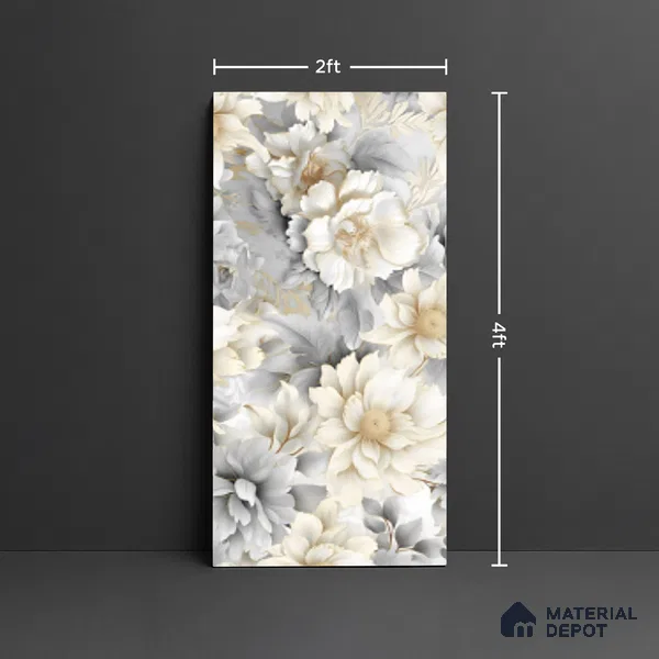 Floral Wall Tile TL 08982 | Glossy Finish 4 ft x 2 ft Vitrified Tile - 9 mm | Suitable for Bathroom, Accent/Feature Wall, Bedroom