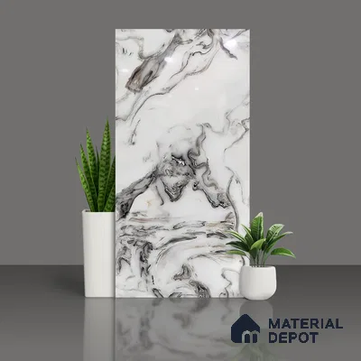 Marble Look Wall & Floor Tile TL 08942 | Glossy Finish 4 ft x 2 ft Vitrified Tile - 9 mm | Suitable For Kitchen, Bathroom, Bedroom & Office