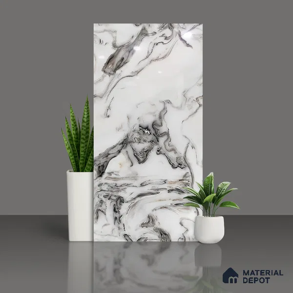Marble Look Wall & Floor Tile TL 08942 | Glossy Finish 4 ft x 2 ft Vitrified Tile - 9 mm | Suitable For Kitchen, Bathroom, Bedroom & Office