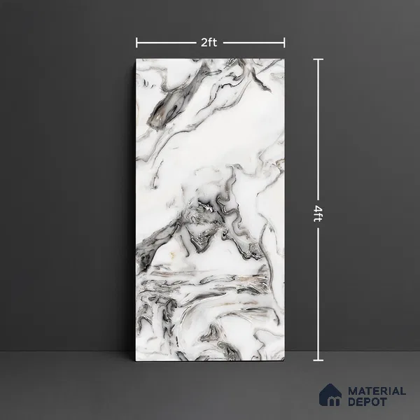 Marble Look Wall & Floor Tile TL 08942 | Glossy Finish 4 ft x 2 ft Vitrified Tile - 9 mm | Suitable For Kitchen, Bathroom, Bedroom & Office