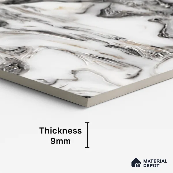 Marble Look Wall & Floor Tile TL 08942 | Glossy Finish 4 ft x 2 ft Vitrified Tile - 9 mm | Suitable For Kitchen, Bathroom, Bedroom & Office
