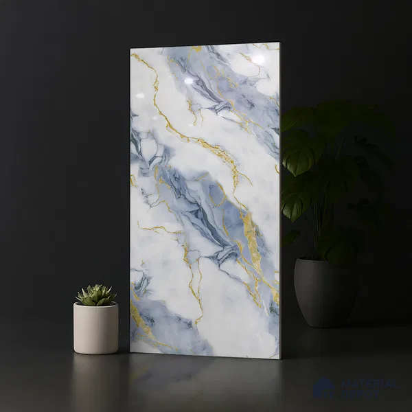 Marble Look Wall & Floor Tile TL 08977 | Glossy Finish 4 ft x 2 ft Vitrified Tile - 9 mm | Suitable For Kitchen, Bathroom, Bedroom & Office